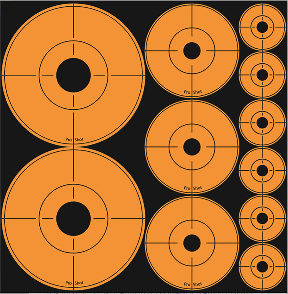 Pro-Shot ASSORTEDDOT Self-Adhesive Assorted Target Dots Black/Orange Shooting Pack of 10