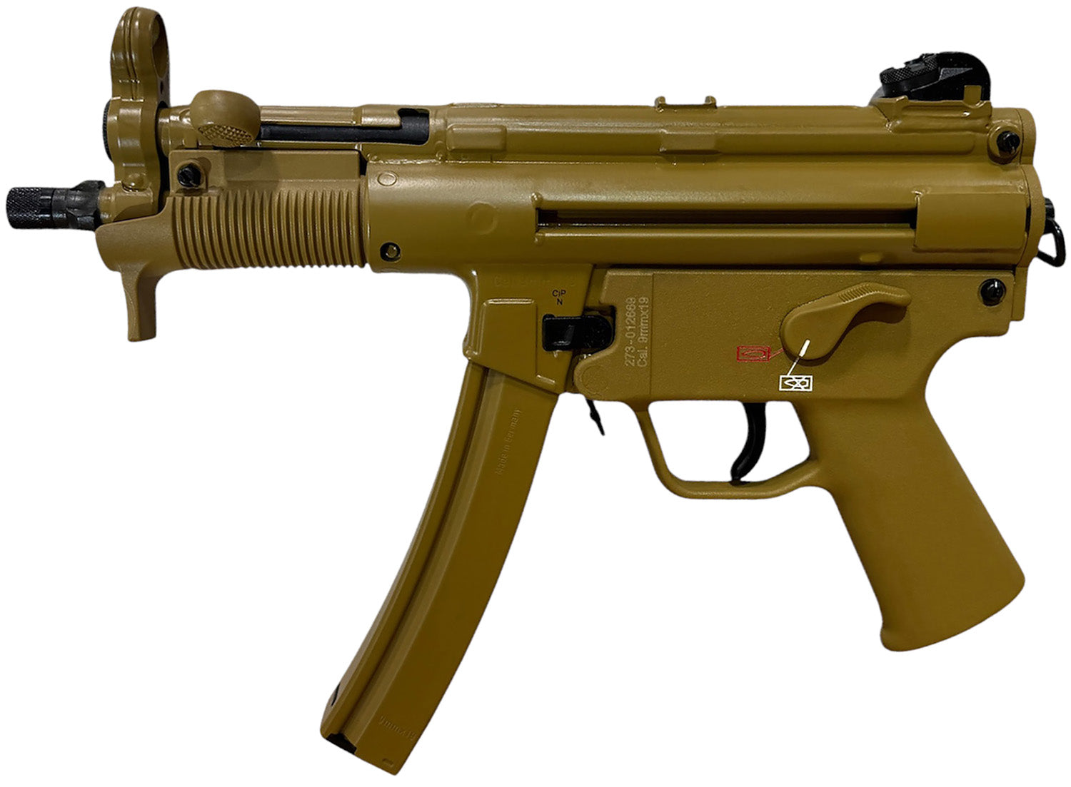 HK SP5K 9mm Luger Pistol - 30+1 Capacity, 4.53" Navy-Style Threaded Barrel, FDE Cerakote Finish, 2 Magazines