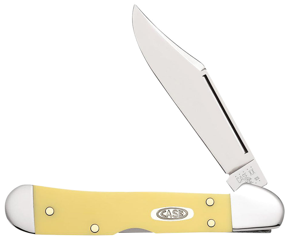 Case 30116 Yellow Synthetic Mini CopperLock 2.72" Folding Lockback Knife, Mirror Polish Carbon Steel Blade