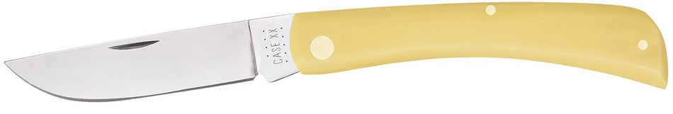 Case 00038 Yellow Synthetic Sod Buster Folding Skinner Knife, Tumble Polish Carbon Steel Blade
