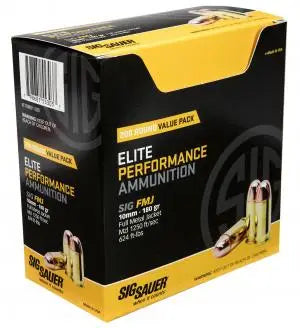 Sig Sauer 10mm Auto Handgun Ammo E10MM FMJ Training,Target Full Metal Jacket FMJ 180 grain 