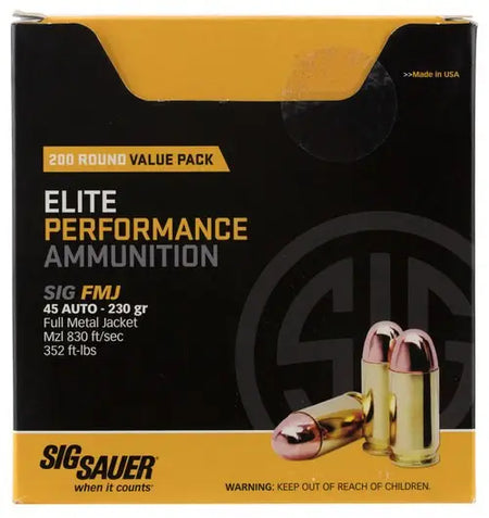 Sig Sauer 9mm Luger / Parabellum Handgun Ammo ELITE PERFORMANCE BA FMJ FMJ Training,Target Full Metal Jacket FMJ 115 grain 