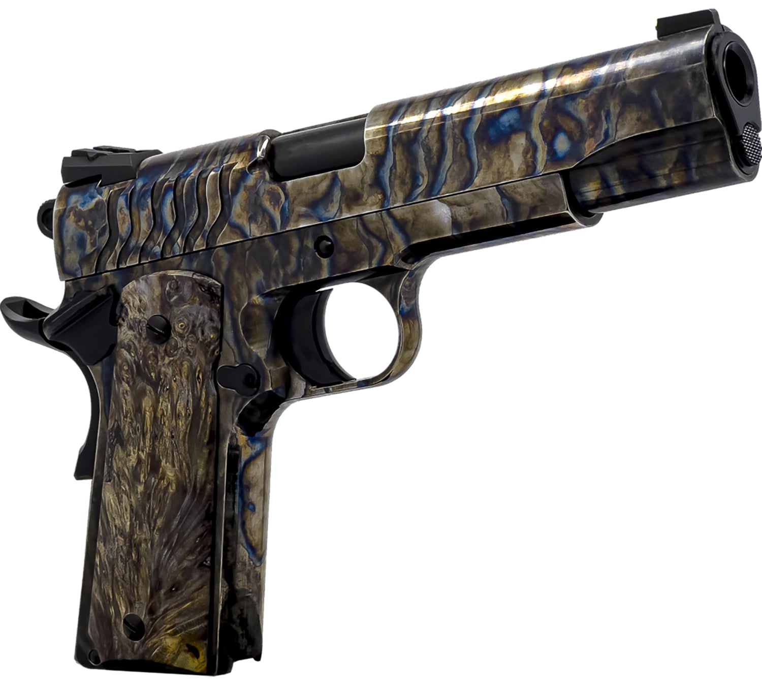 Dickinson LLC DCKSN45FS 1911 Premium Fireball 45 ACP 9+1 5" Black Steel Barrel, Fireball Serrated Aluminum Slide, Fireball Steel Frame, Wood Grip