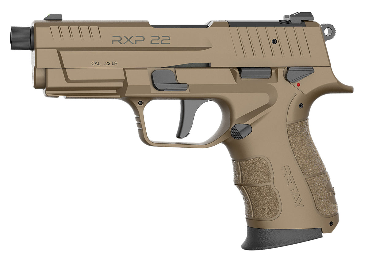 Retay USA RXP22FDE13TH RXP .22 LR Pistol, 13+1 Capacity, 4" Black Threaded Barrel, Flat Dark Earth Cerakote Slide & Frame, Optic Ready, Textured Grip