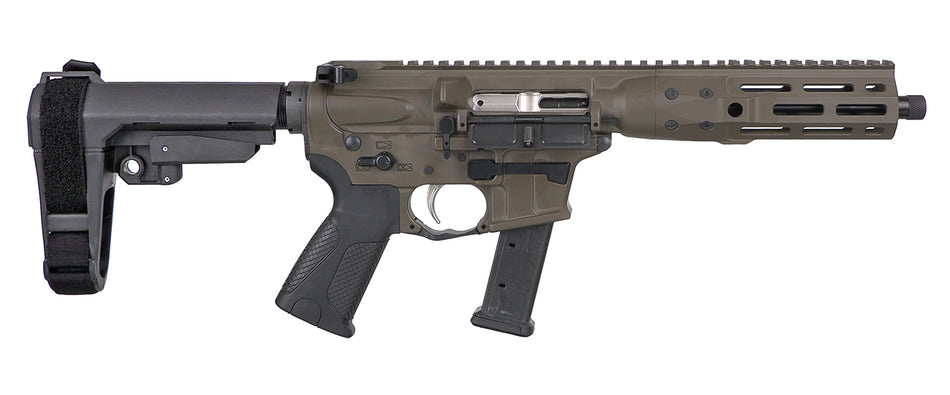 LWRC IC-9 9mm Luger Pistol - Patriot Brown, 8.50" Threaded Barrel, SB Tactical SBA3 Brace, Ambidextrous (ICP9PBC8SBA3)
