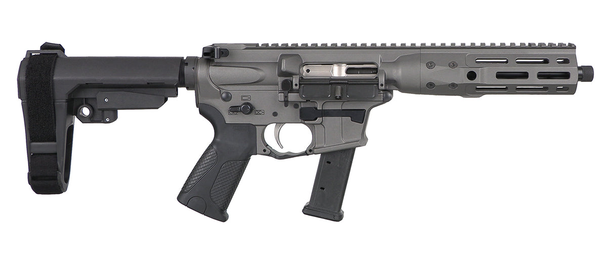 LWRC IC-9 9mm Luger Pistol - Tungsten Finish, 8.50" Threaded Barrel, SB Tactical SBA3 Brace, Ambidextrous (ICP9TG8SBA3)