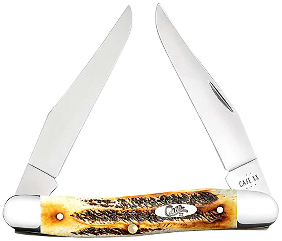 Case 65346 Muskrat Folding Pocket Knife 2.90", Mirror Polished Tru-Sharp Stainless Dual Clip Blades, BoneStag Handle