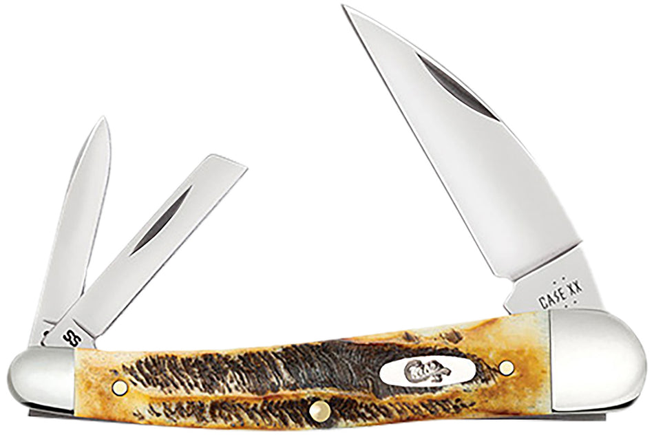 Case 65347 BoneStag Seahorse Whittler 3-Blade Folding Knife, Mirror Polished Tru-Sharp Stainless Blades