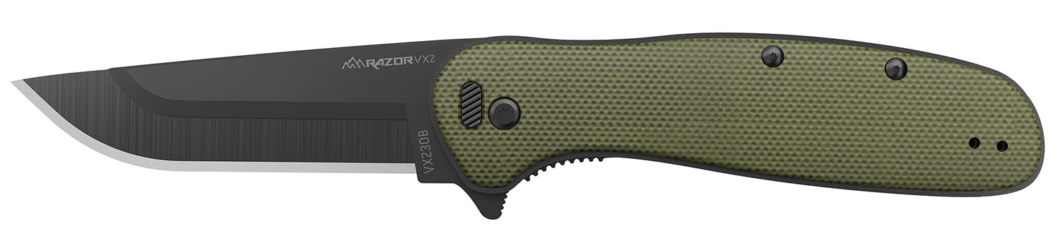Outdoor Edge VX230CC Razor VX2 Folding 3" Plain Blade Knife – 420J2 SS, Green