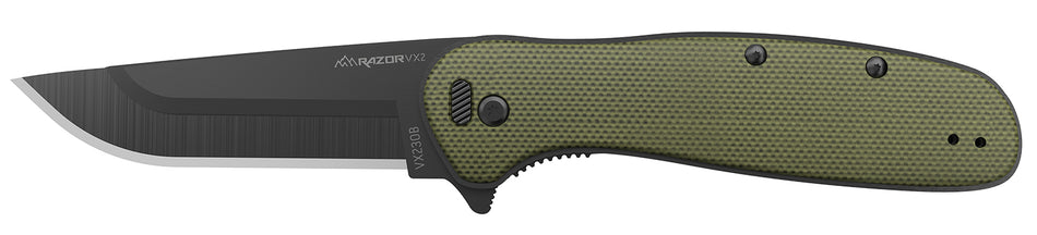 Outdoor Edge VX230CC Razor VX2 Folding 3" Plain Blade Knife – 420J2 SS, Green
