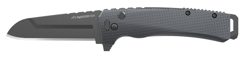 Outdoor Edge XDS330AC Razor XD3 3-Inch Folding Plain Blade Knife, 420J2 SS, Charcoal Handle