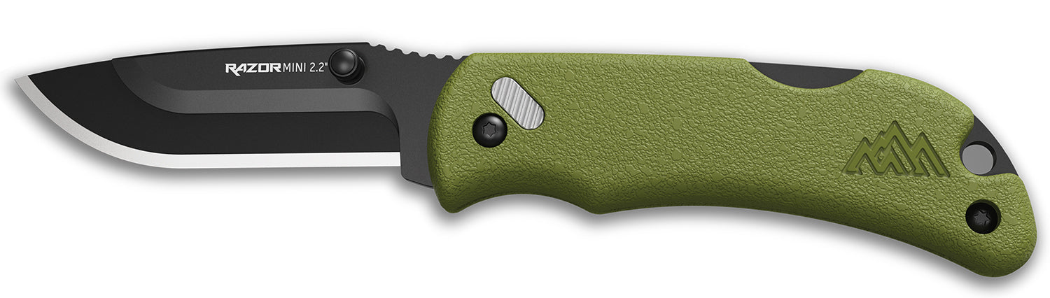 Outdoor Edge RMG222C RazorMini 2.20-Inch Folding Plain 420J2 Stainless, OD Green ABS Handle