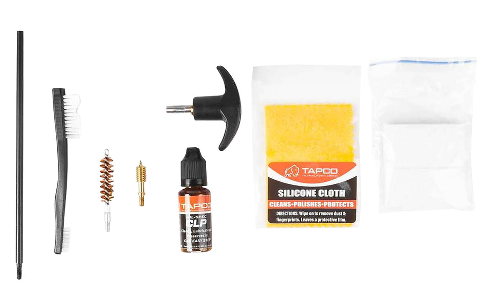 Tapco 38/357/9mm Handgun Cleaning Kit with CLP and Patches Black