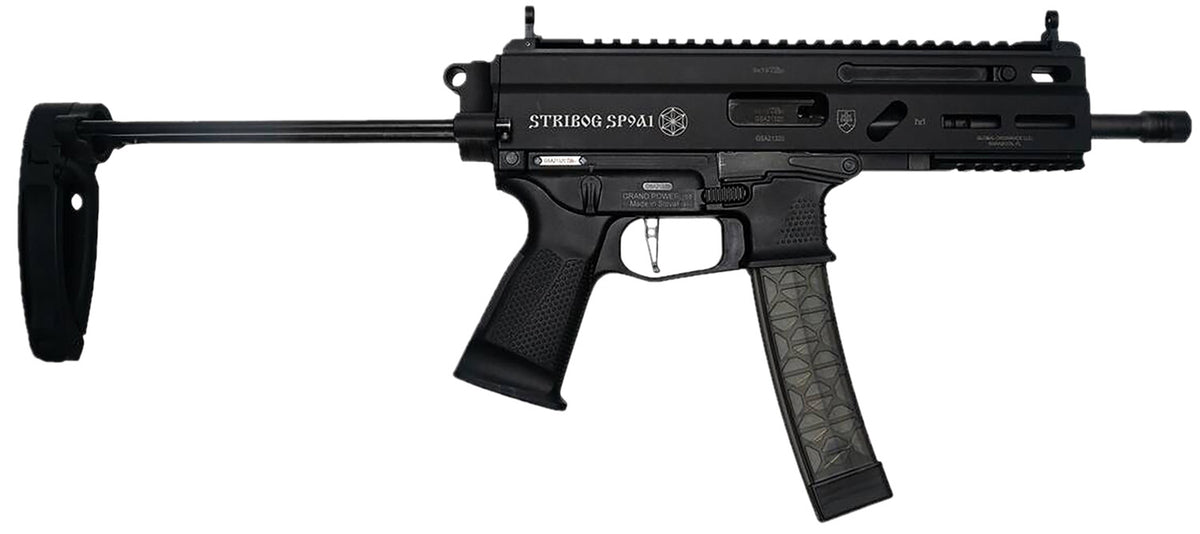 Grand Power Stribog SP9A1 9mm Luger 8" Pistol, Black, PDW Tailhook Brace