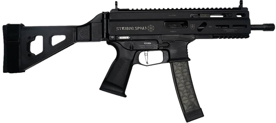 Grand Power Stribog SP9A3 9mm Luger Pistol, Black, SB Tactical Brace