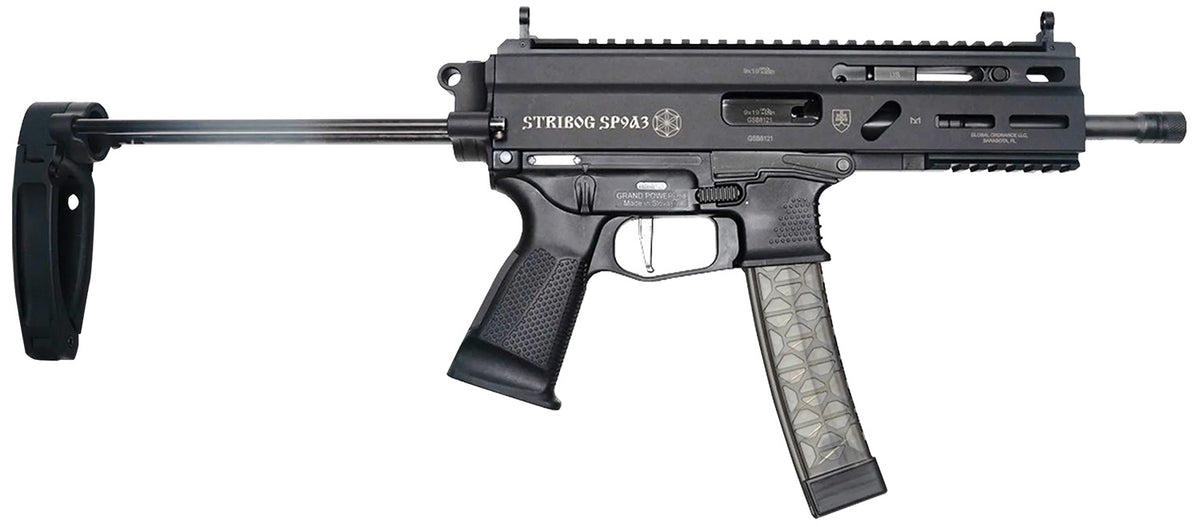 Grand Power Stribog SP9A3 9mm Luger Pistol, Black, PDW Tailhook Brace
