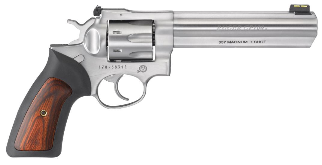 Ruger GP100 1773 .357 Mag 7-Shot 6" Satin Stainless Revolver with Rubber/Wood Insert Grip