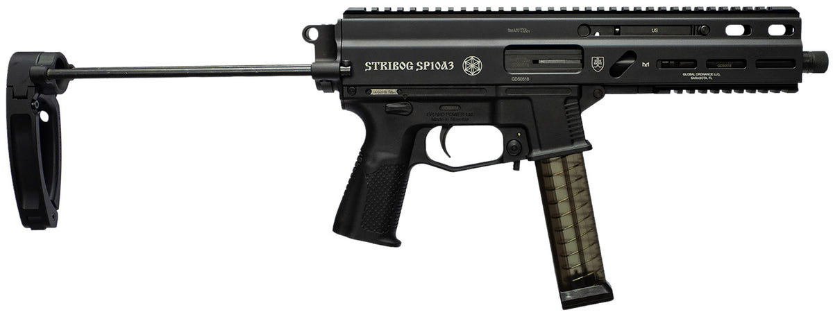 Grand Power Stribog SP10A3 10mm Auto 20+1 8in Threaded Barrel Pistol, Black PDW Tailhook Brace, Thread Protector