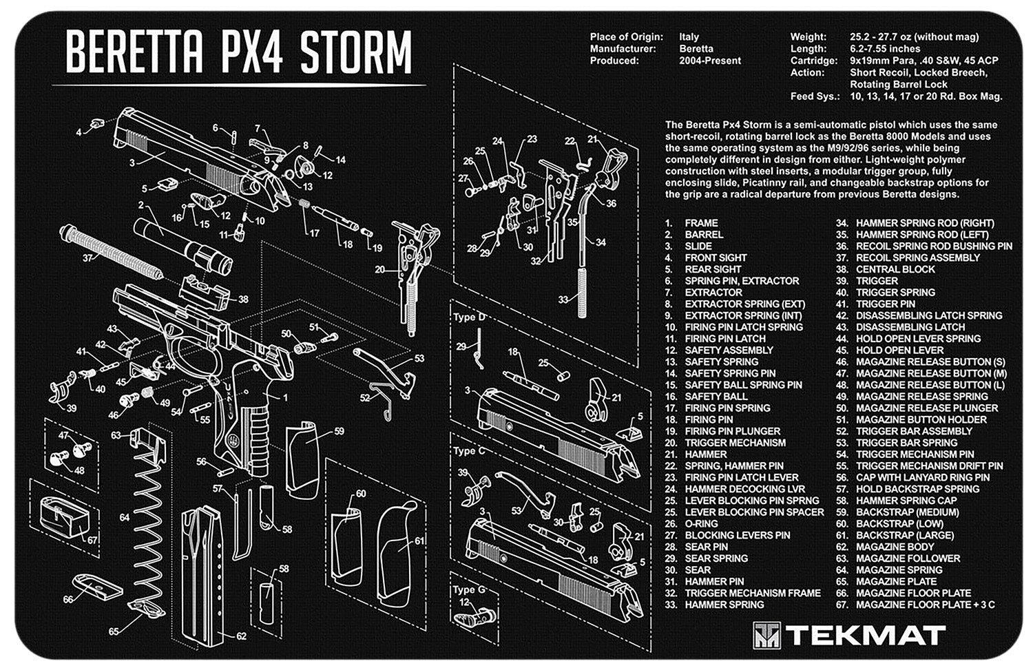 TekMat TEKR17BERPX4 Beretta Px4 Storm Printed Gun Cleaning Mat 11"x17"