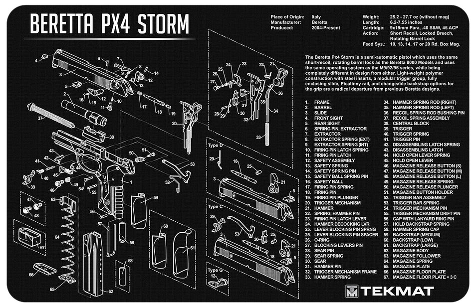 TekMat TEKR17BERPX4 Beretta Px4 Storm Printed Gun Cleaning Mat 11"x17"