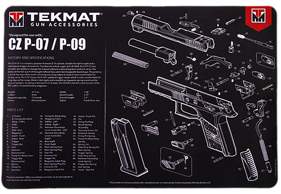 TekMat TEKR17CZP07 CZ P-07 P-09 Printed Gun Cleaning Mat 11"x17"