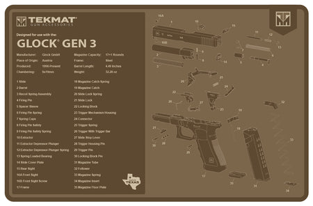 TekMat TEKR17GLOCKG3FDE Glock Gen 3 FDE Printed Gun Cleaning Mat 11"x17"