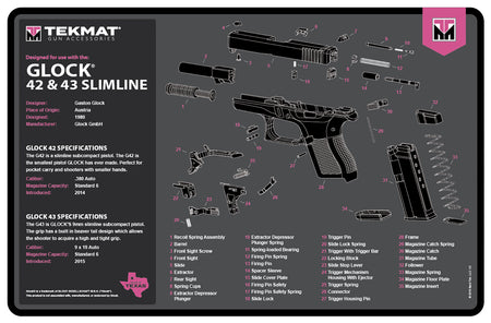 TekMat TEKR17GLOCKG3PNK Glock Gen 3 Pink Printed Gun Cleaning Mat 11"x17"