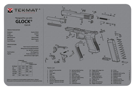 TekMat TEKR17GLOCKG4GY Glock Gen 4 Gray Printed Gun Cleaning Mat 11"x17"