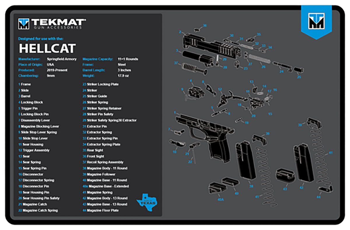 TekMat TEKR17HELLCATBLU Springfield Hellcat Printed Gun Cleaning Mat 11"x17"