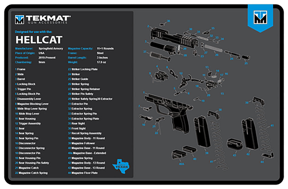 TekMat TEKR17HELLCATBLU Springfield Hellcat Printed Gun Cleaning Mat 11"x17"