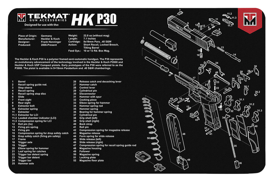 TekMat TEKR17HKP30 HK P30 Printed Gun Cleaning Mat 11"x17"