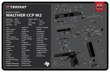 TekMat Walther CCP M2 Cleaning Mat 11"x17" Rubber with Parts Diagram Black/White