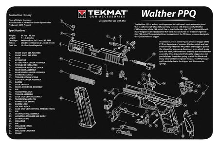 TekMat Walther PPQ Cleaning Mat 11"x17" Rubber with Parts Diagram Black/White