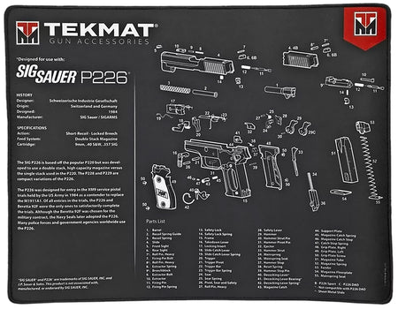 TekMat Sig Sauer P226 Ultra 20 Cleaning Mat 15"x20" Rubber with Parts Diagram Black/White