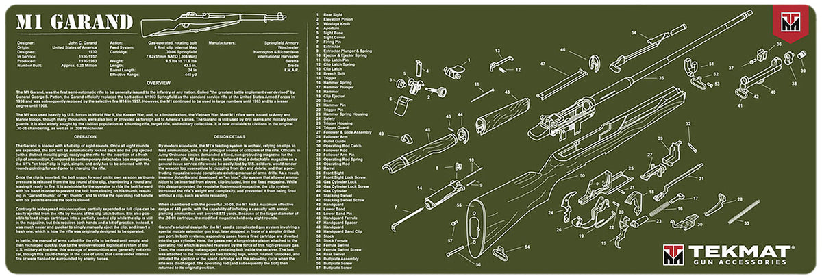 TekMat TEKR36M1GARAND-OD M1 Garand Gun Cleaning Mat OD Green Rubber 12"x36"