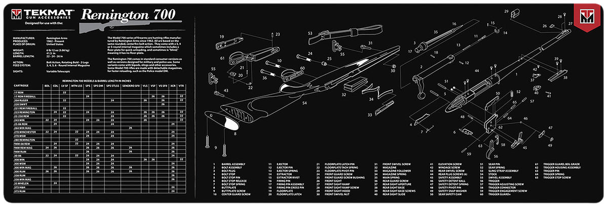 TekMat TEKR36REM700 Remington 700 Gun Cleaning Mat 12"x36" Black/White