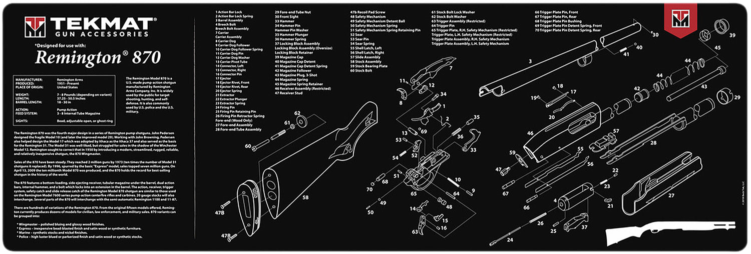 TekMat TEKR36REM870 Remington 870 Gun Cleaning Mat 12"x36" Black/White