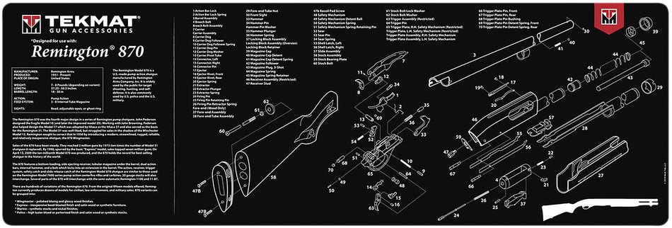 TekMat TEKR36REM870 Remington 870 Gun Cleaning Mat 12"x36" Black/White