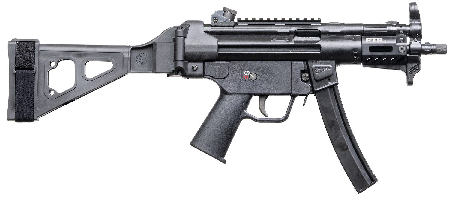 PTR 9RS BR 9mm Luger Pistol, 30+1 Capacity, 6" Black Nitride 3-Lug Threaded Barrel, SB Tactical Brace