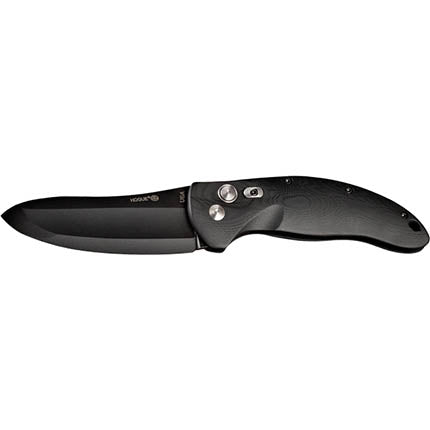 EX-A04 Automatic 4" Upswept Black Plain Blade Knife