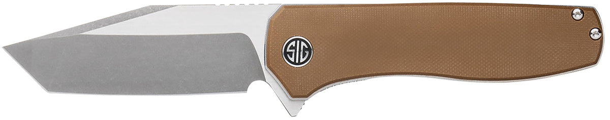 Sig Sauer Knives Xiphos 3.40" Folding Modified Tanto Acid Stonewash Nitro-V, Coyote Brown G10