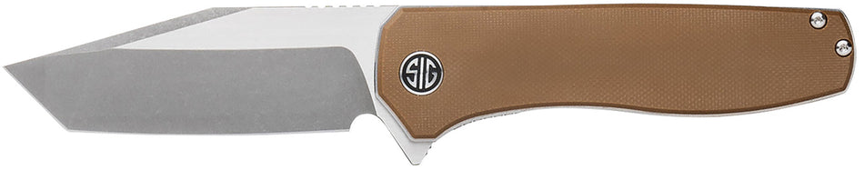 Sig Sauer Knives Xiphos 3.40" Folding Modified Tanto Acid Stonewash Nitro-V, Coyote Brown G10