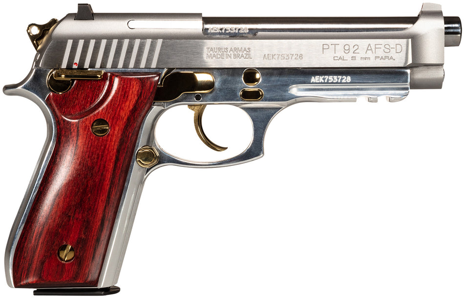 Taurus 92 Full Size 9mm Luger Pistol, 17+1, 5" Stainless Barrel, Rosewood Grip