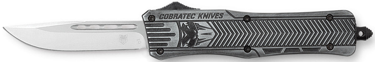 CobraTec CTK-1 American Flag Medium 3" OTF Drop Point Stonewashed D2 Blade 5" Black Alloy Handle