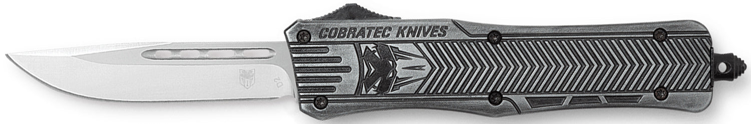 CobraTec CTK-1 American Flag Medium 3" OTF Drop Point Stonewashed D2 Blade 5" Black Alloy Handle