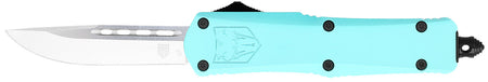 CobraTec FS-3 Small 2.75" OTF Drop Point Plain D2 Steel Blade 4.25" Mint Blue Alloy Handle