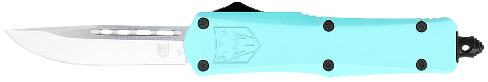 CobraTec FS-3 Small 2.75" OTF Drop Point Plain D2 Steel Blade 4.25" Mint Blue Alloy Handle