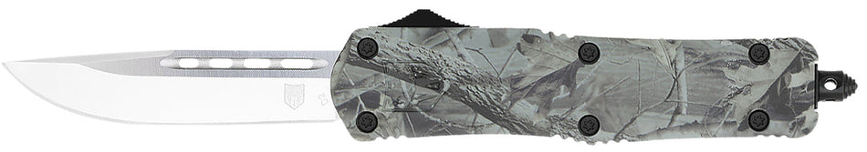 CobraTec FS-3 Medium 3" OTF Drop Point Plain D2 Steel Blade 4.50" Woodland Camo Alloy Handle
