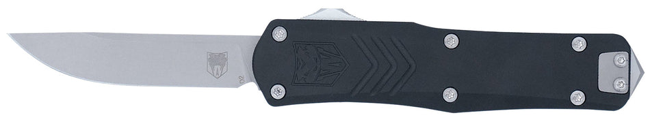 CobraTec FS-X Gen III Small 2.75" OTF Drop Point Stonewashed D2 Steel Blade 3.88" Black Alloy Handle