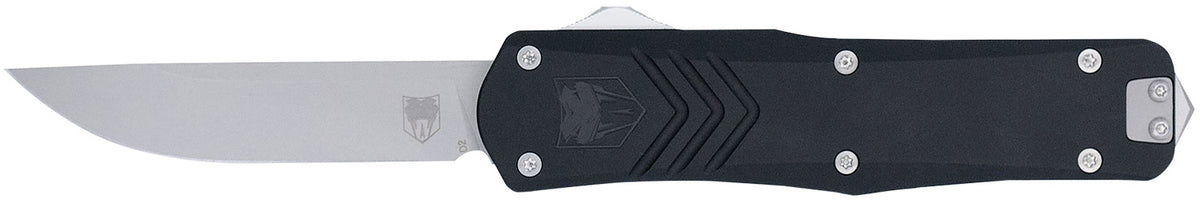 CobraTec FS-X Gen III Medium 3" OTF Drop Point Stonewashed D2 Steel Blade 4.68" Black Alloy Handle